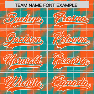 Custom Aqua Orange-White Varsity Full-Snap Plaid Pattern Letterman Baseball Jacket