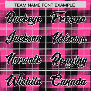 Custom Pink Black-White Varsity Full-Snap Plaid Pattern Letterman Baseball Jacket