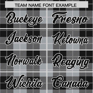 Custom Gray Black-White Varsity Full-Snap Plaid Pattern Letterman Baseball Jacket