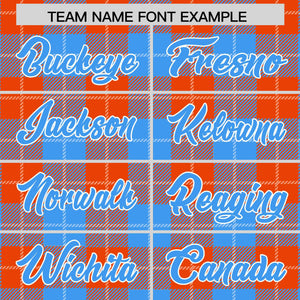 Custom Orange Powder Blue-White Varsity Full-Snap Plaid Pattern Letterman Baseball Jacket