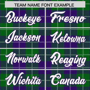 Custom Kelly Green Purple-White Varsity Full-Snap Plaid Pattern Letterman Baseball Jacket