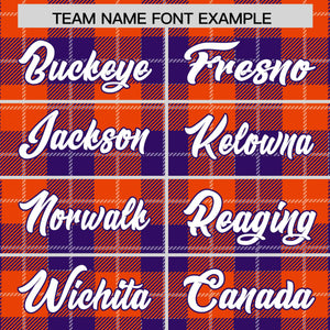 Custom Orange Purple-White Varsity Full-Snap Plaid Pattern Letterman Baseball Jacket