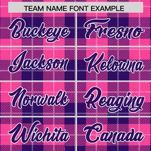 Custom Pink Purple-White Varsity Full-Snap Plaid Pattern Letterman Baseball Jacket