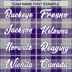 Custom Gray Purple-White Varsity Full-Snap Plaid Pattern Letterman Baseball Jacket