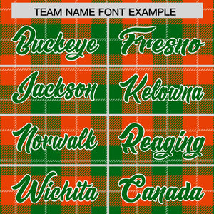 Custom Orange Green-White Varsity Full-Snap Plaid Pattern Letterman Baseball Jacket