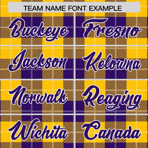 Custom Purple Gold-White Varsity Full-Snap Plaid Pattern Letterman Baseball Jacket