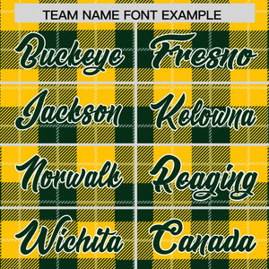 Custom Green Gold-White Varsity Full-Snap Plaid Pattern Letterman Baseball Jacket