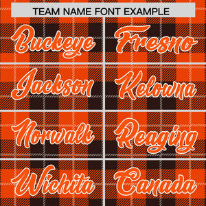 Custom Brown Orange-White Varsity Full-Snap Plaid Pattern Letterman Baseball Jacket