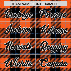 Custom Black Orange-Powder Blue Varsity Full-Snap Plaid Pattern Letterman Baseball Jacket