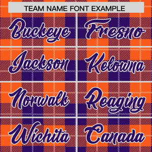 Custom Purple Orange-White Varsity Full-Snap Plaid Pattern Letterman Baseball Jacket