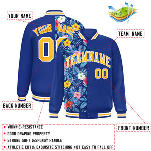 Custom Royal Varsity Full-Snap Flower Pattern Letterman Two Tone Split Fashion Jacket