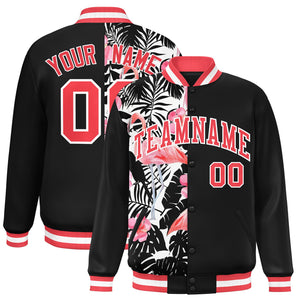 Custom Black Varsity Full-Snap Flower Pattern Letterman Two Tone Split Fashion Jacket