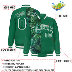 Custom Kelly Green Varsity Full-Snap Flower Pattern Letterman Two Tone Split Fashion Jacket