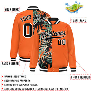 Custom Orange Varsity Full-Snap Flower Pattern Letterman Two Tone Split Fashion Jacket