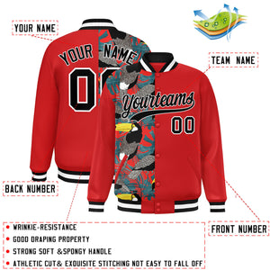 Custom Red Varsity Full-Snap Flower Pattern Letterman Two Tone Split Fashion Jacket