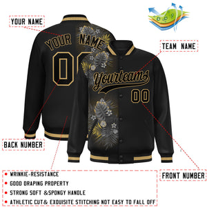 Custom Black Varsity Full-Snap Flower Pattern Letterman Two Tone Split Fashion Jacket