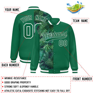 Custom Kelly Green Varsity Full-Snap Flower Pattern Letterman Two Tone Split Fashion Jacket