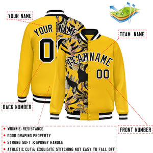 Custom Yellow Varsity Full-Snap Flower Pattern Letterman Two Tone Split Fashion Jacket