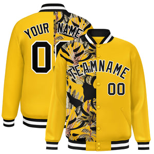 Custom Yellow Varsity Full-Snap Flower Pattern Letterman Two Tone Split Fashion Jacket