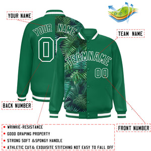 Custom Kelly Green Varsity Full-Snap Flower Pattern Letterman Two Tone Split Fashion Jacket