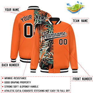 Custom Orange Varsity Full-Snap Flower Pattern Letterman Two Tone Split Fashion Jacket