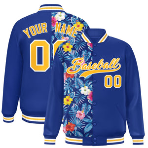 Custom Royal Varsity Full-Snap Flower Pattern Letterman Two Tone Split Fashion Jacket