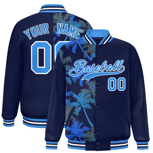 Custom Navy Varsity Full-Snap Flower Pattern Letterman Two Tone Split Fashion Jacket