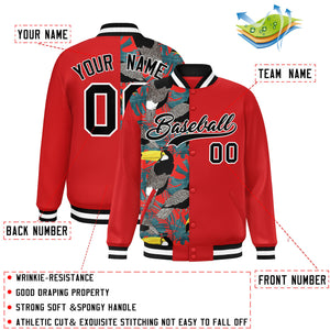 Custom Red Varsity Full-Snap Flower Pattern Letterman Two Tone Split Fashion Jacket