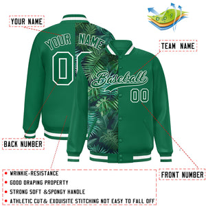 Custom Kelly Green Varsity Full-Snap Flower Pattern Letterman Two Tone Split Fashion Jacket