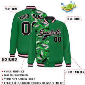 Custom Kelly Green Varsity Full-Snap Flower Pattern Letterman Two Tone Split Fashion Jacket