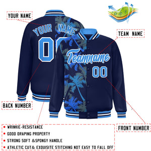 Custom Navy Varsity Full-Snap Flower Pattern Letterman Two Tone Split Fashion Jacket