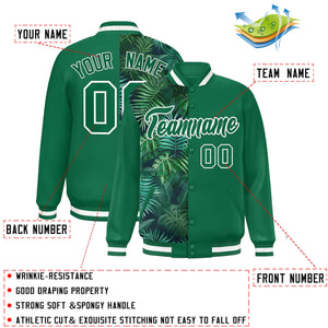 Custom Kelly Green Varsity Full-Snap Flower Pattern Letterman Two Tone Split Fashion Jacket