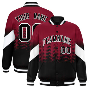 Custom Crimson Black Gradient Varsity Full-Snap Polka Dot Pattern Letterman Baseball Jacket