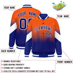 Custom Orange Royal Gradient Varsity Full-Snap Polka Dot Pattern Letterman Baseball Jacket