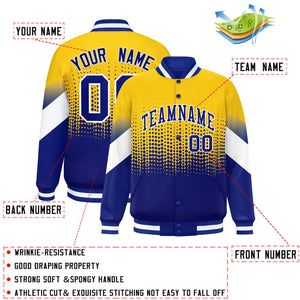 Custom Gold Royal Gradient Varsity Full-Snap Polka Dot Pattern Letterman Baseball Jacket