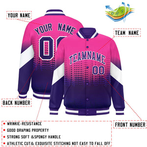 Custom Pink Purple Gradient Varsity Full-Snap Polka Dot Pattern Letterman Baseball Jacket