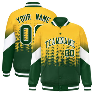 Custom Gold Green Gradient Varsity Full-Snap Polka Dot Pattern Letterman Baseball Jacket