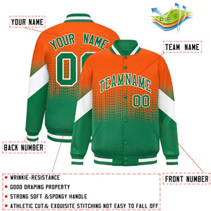 Custom Orange Kelly Green Gradient Varsity Full-Snap Polka Dot Pattern Letterman Baseball Jacket