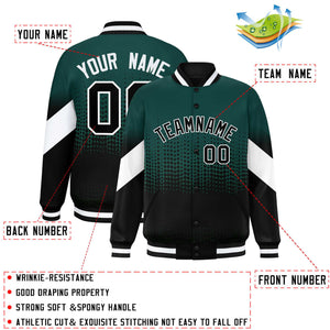 Custom Midnight Green Black Gradient Varsity Full-Snap Polka Dot Pattern Letterman Baseball Jacket