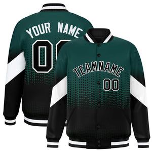 Custom Midnight Green Black Gradient Varsity Full-Snap Polka Dot Pattern Letterman Baseball Jacket