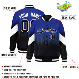 Custom Royal Black Gradient Varsity Full-Snap Polka Dot Pattern Letterman Baseball Jacket