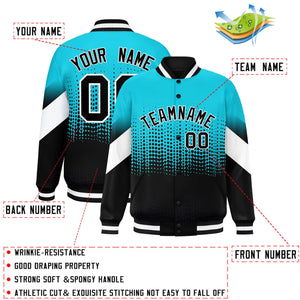 Custom Sky Blue Black Gradient Varsity Full-Snap Polka Dot Pattern Letterman Baseball Jacket