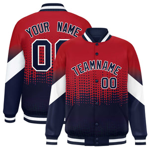 Custom Red Navy Gradient Varsity Full-Snap Polka Dot Pattern Letterman Baseball Jacket