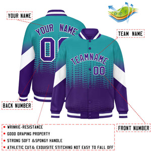 Custom Aqua Purple Gradient Varsity Full-Snap Polka Dot Pattern Letterman Baseball Jacket