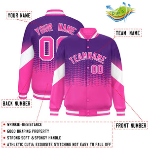 Custom Purple Pink Gradient Varsity Full-Snap Polka Dot Pattern Letterman Baseball Jacket