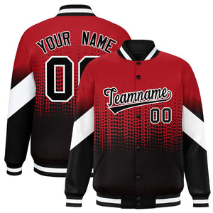 Custom Red Black Gradient Varsity Full-Snap Polka Dot Pattern Letterman Baseball Jacket