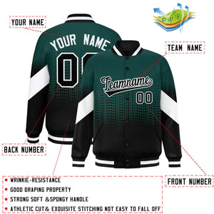 Custom Midnight Green Black Gradient Varsity Full-Snap Polka Dot Pattern Letterman Baseball Jacket