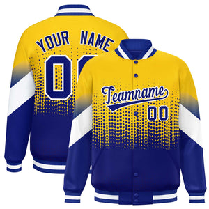 Custom Gold Royal Gradient Varsity Full-Snap Polka Dot Pattern Letterman Baseball Jacket