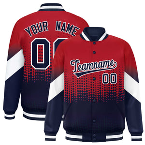 Custom Red Navy Gradient Varsity Full-Snap Polka Dot Pattern Letterman Baseball Jacket