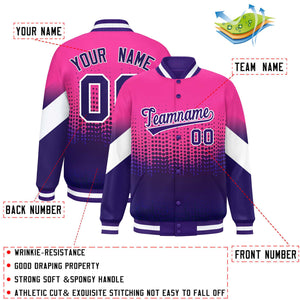 Custom Pink Purple Gradient Varsity Full-Snap Polka Dot Pattern Letterman Baseball Jacket